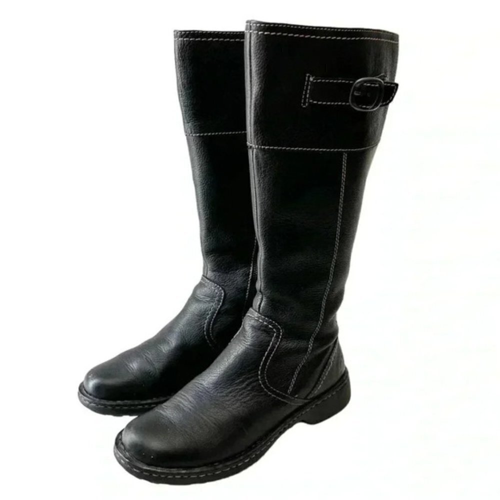 BORN Leather Riding Boots Tall Knee High Equestrian Buckle Black Size 6.5 EU37 - Picture 4 of 16